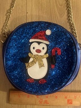 Olivia Miller Blue Glitter Penguin Crossbody Holiday Purse